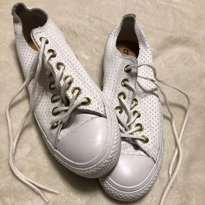 converse all star white leather perforated low top